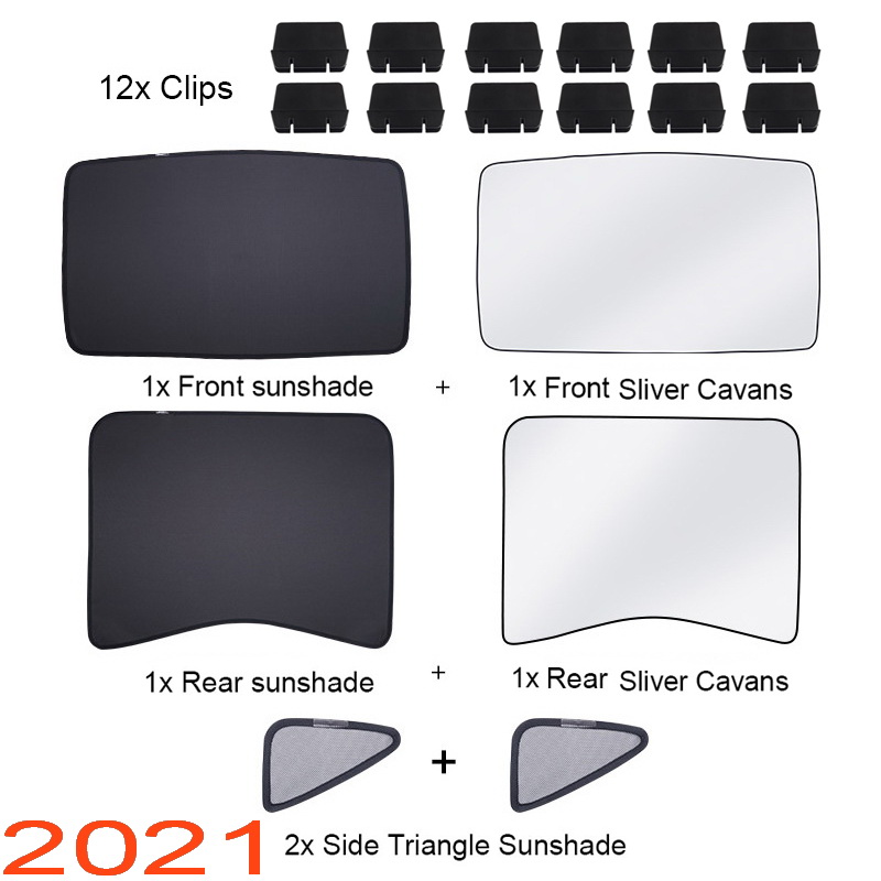 6pcs/set Car Sun Shades Glass Roof Sunshade for Tesla Model 3 2021 Front Rear Sunroof Triangle Windshield Skylight Blind Shading Net