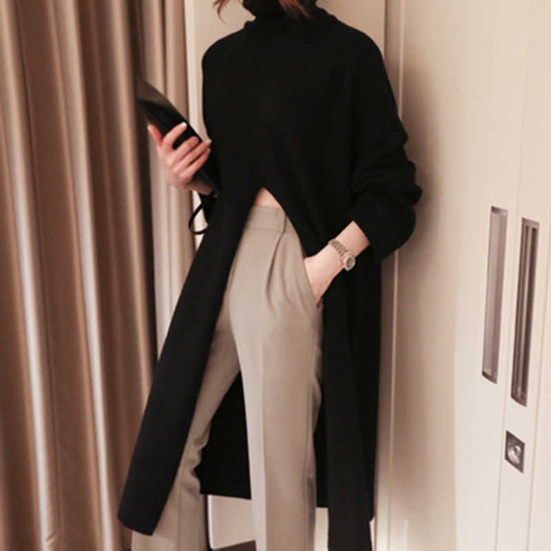 TWOTYLE Split Black Sweater Women Long Sleeve Turtleneck Knitted Pullover Tops Female Clothes Korean Winter 211011Z