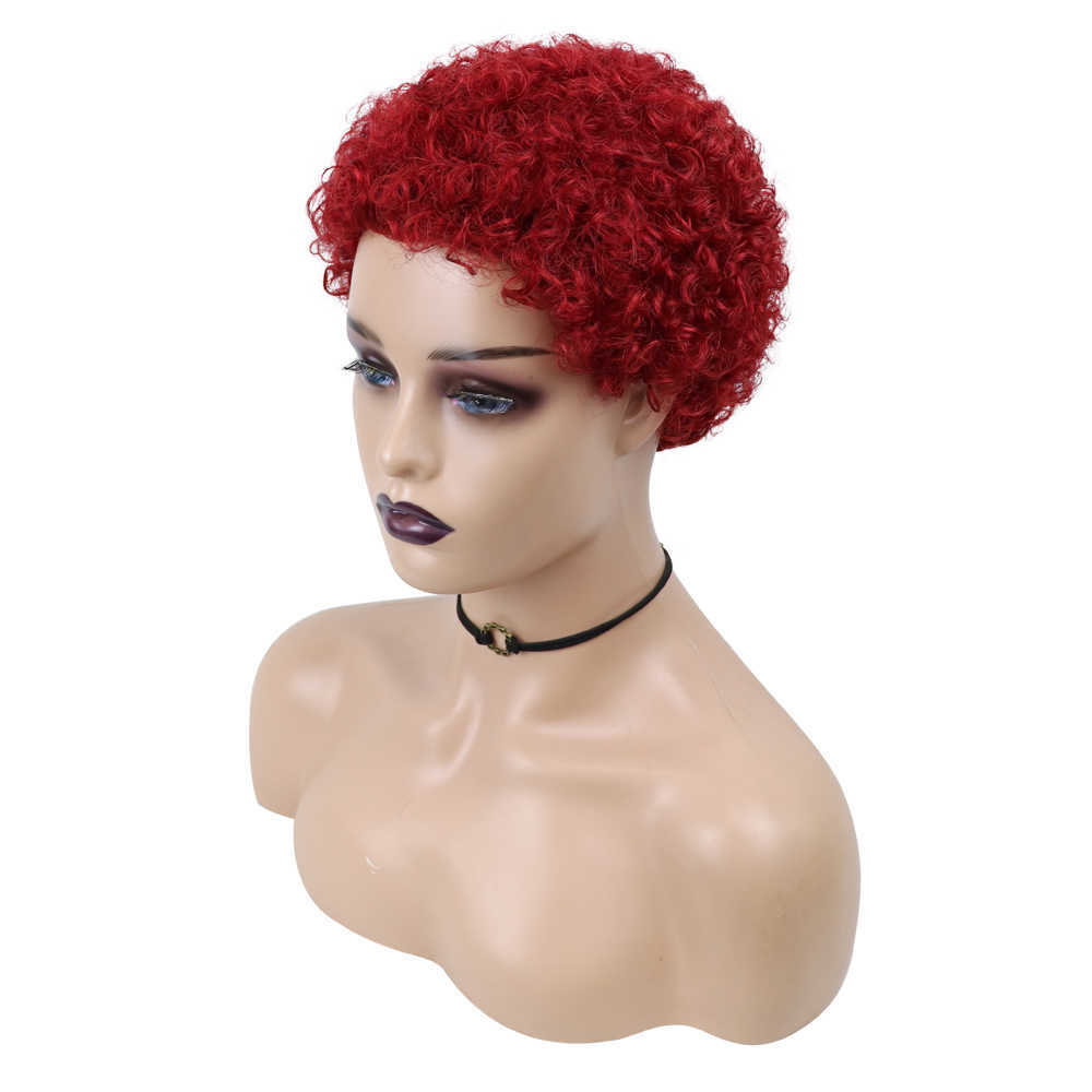 Short Afro Kinky Curly Wig For Black Women Allure Natural Human Hair Wig Cheap Machine Made Wig Brown Color 100% Human Hair S0826