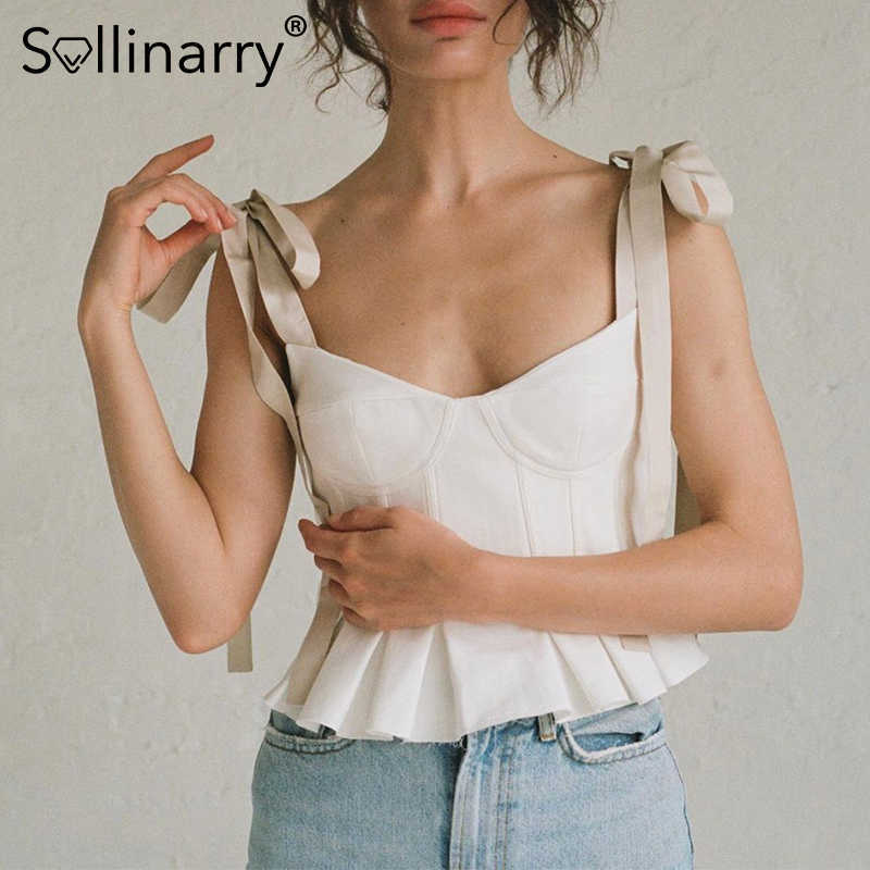 Sollinarry Sexy bandage V-neck sling women tops Bow white camisole sliming female top Chic Summer pleated sling women' clothing 210709
Sollinarry Sexy bandage V-neck sling women tops Bow white camisole sliming female top Chic Summer pleated sling women' clothing 210709