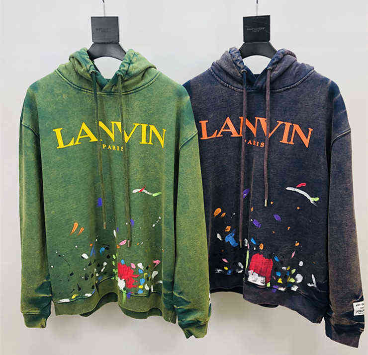 Lanvin langfan co branded splash graffiti old Hoodie men' and women' letter printed loose coat Hoodie, Wash water green
Lanvin langfan co branded splash graffiti old Hoodie men' and women' letter printed loose coat Hoodie, Wash water green