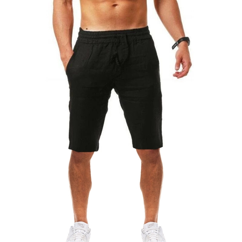 Cotton Linen Men's Shorts Summer Casual Fashion Breathable Solid Beach Shorts Thin Breathable Elastic Waist Male Sweatpants 210603