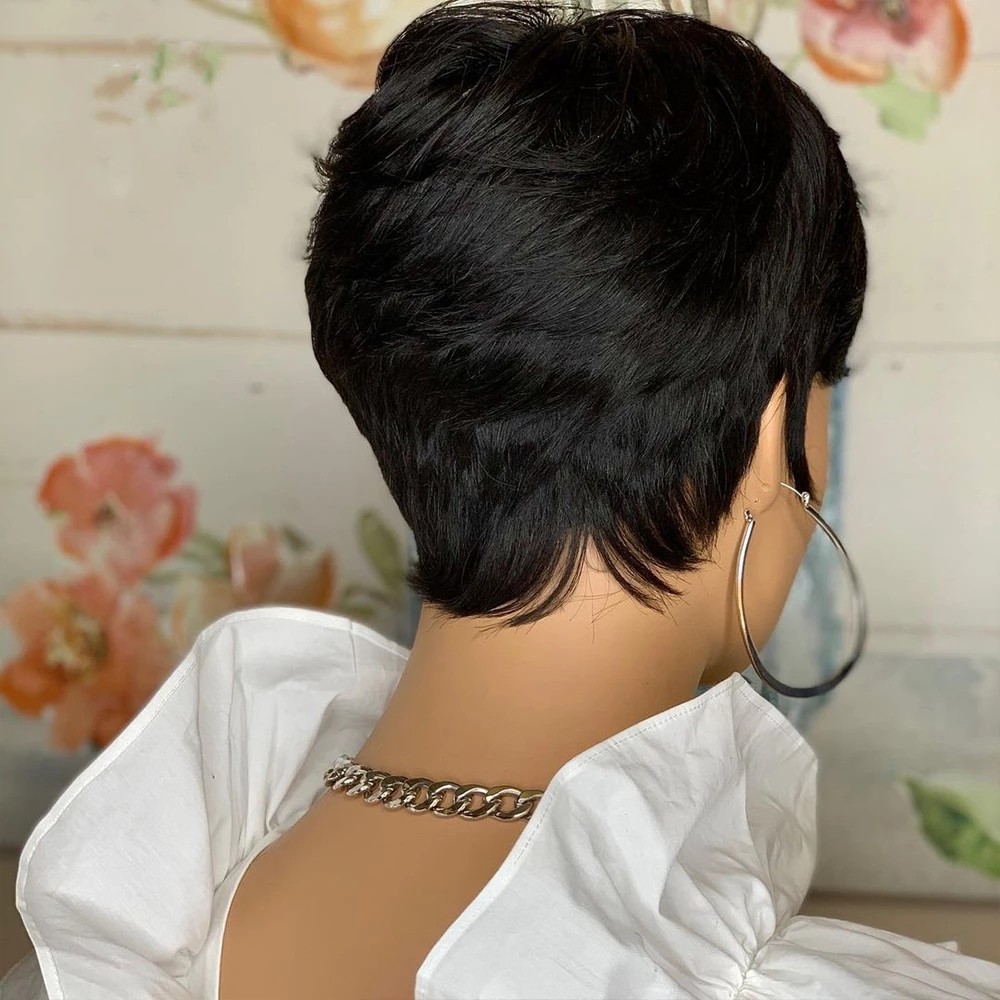 Free shipping Pixie Cut Short Human Wigs Wave Wavy 180Density Full Lace Front Wig Glueless Black Color 100% Peruvian Remy Hair for Women