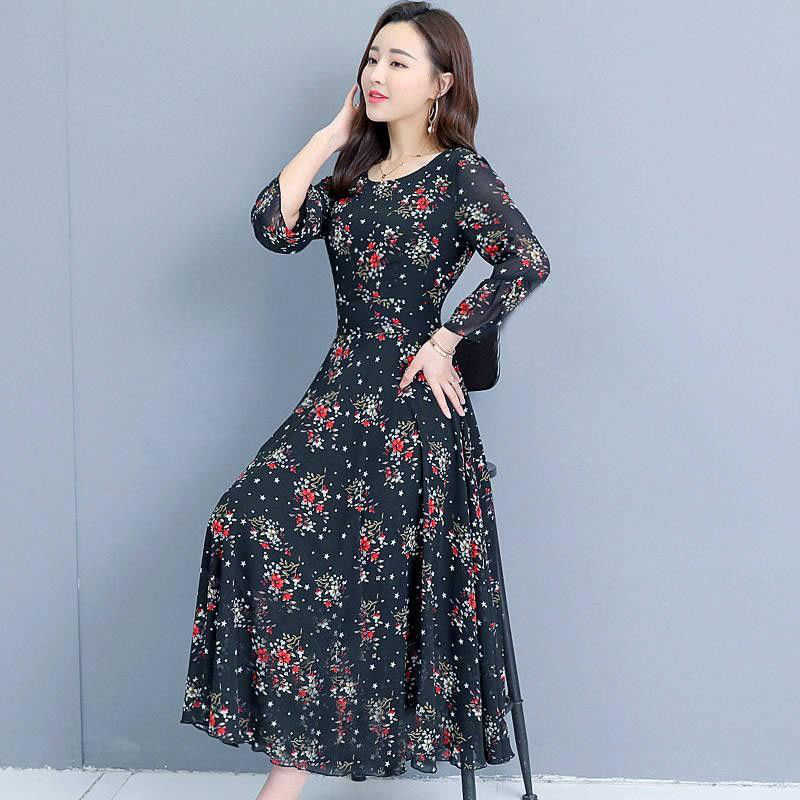 Dres Plus Size 3XL Elegant Floral Print Boho Maxi es for Slim Waist Long Sleeve Big Swing Beach DF2555 210609
