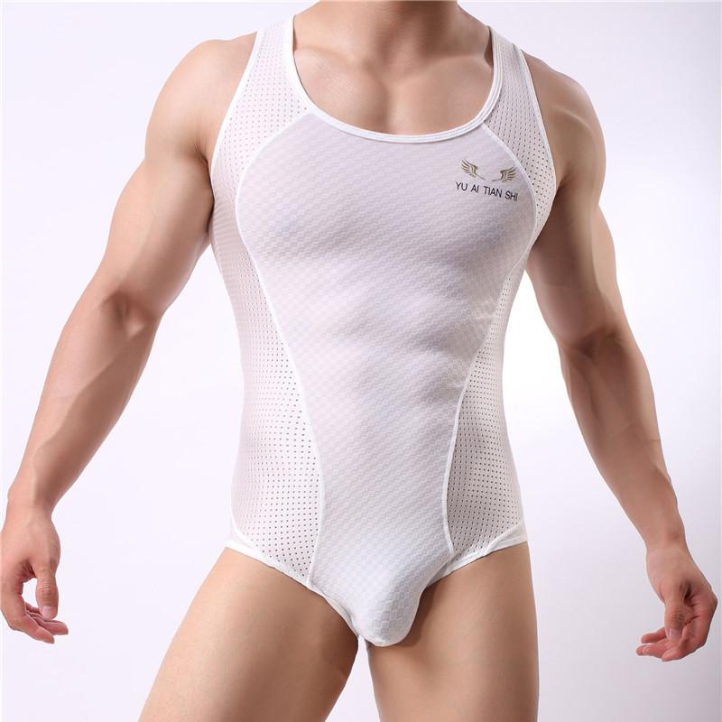 Undershirts Sexy Man Vest Mesh Men Bodysuit Breathable Bodybuilding Male Slim Body Shaper Fitness Wrestling Singlets Shirts6186213