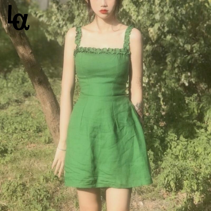 Summer Sweet Green Strap Dress Women Vintage Kawaii Sexy Backless Solid Mini High Street Ruffle Slim 210519
Summer Sweet Green Strap Dress Women Vintage Kawaii Sexy Backless Solid Mini High Street Ruffle Slim 210519