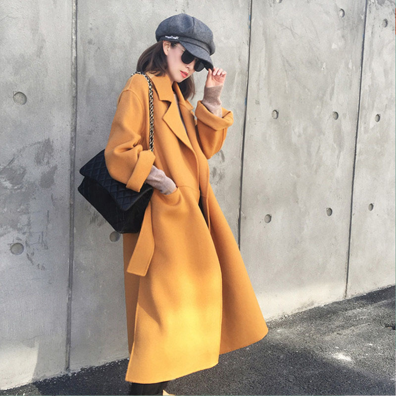 Women Long Wool Coat Winter Fashion Warm Woolen Blends Female Loose Batwing Sleeve Solid Color Elegant Woolen Coat Outwear 210414
