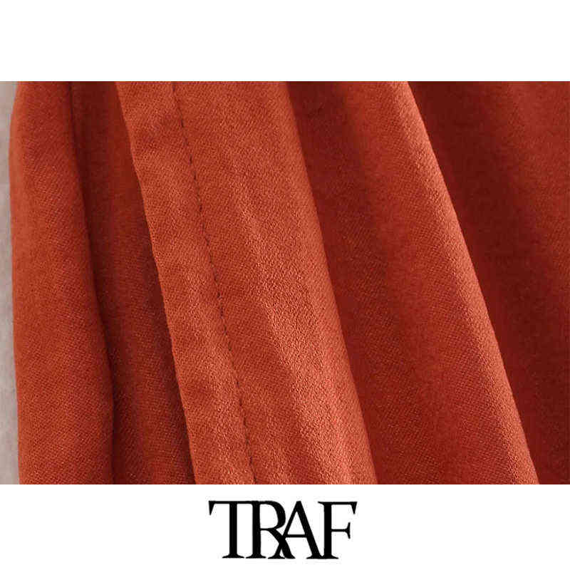TRAF Women Chic Fashion Side Pockets Soft Touch Wide Leg Pants Vintage High Elastic Waist Female Trousers Mujer 211115