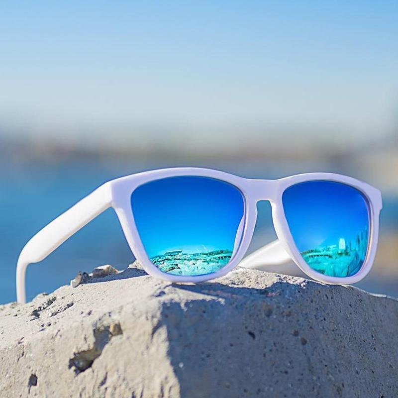 

Sunglasses Dokly Unissex Moldura Branca Lente Azul Óculos De Sol Espelho Gafas Moda Masculino E Feminino