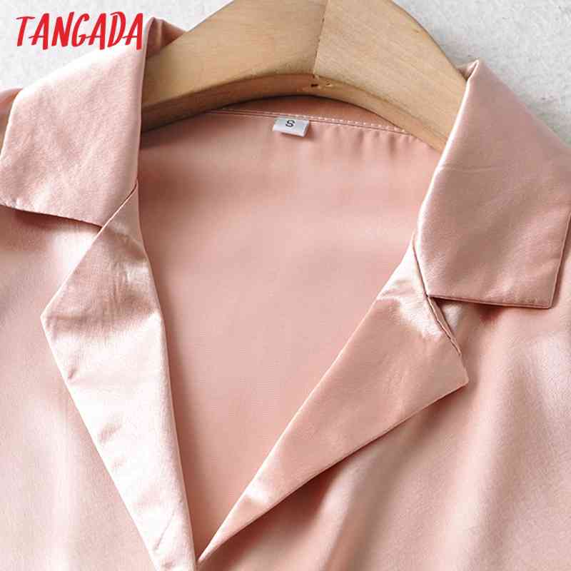Women's Solid Pink Satin Shirt Pants Fashion Suit 2 Piece Set AI31 210416