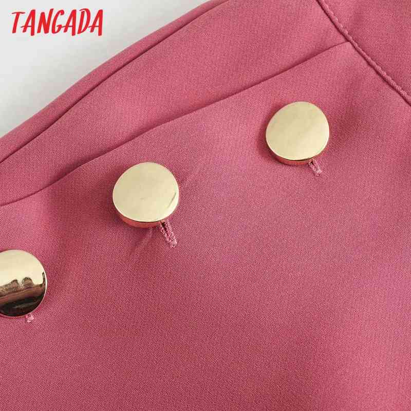 Women Elegant Solid Pink Button Decorate Zipper Pockets OL Shorts Pantalones 2R34 210416