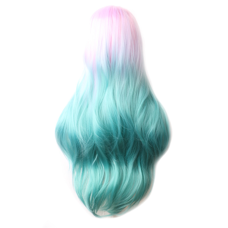 Rainbow Curly Synthetic Wig Female Cosplay Wigs For Women Long Hair Colored Pink Red Blue Green Black Blonde Brown