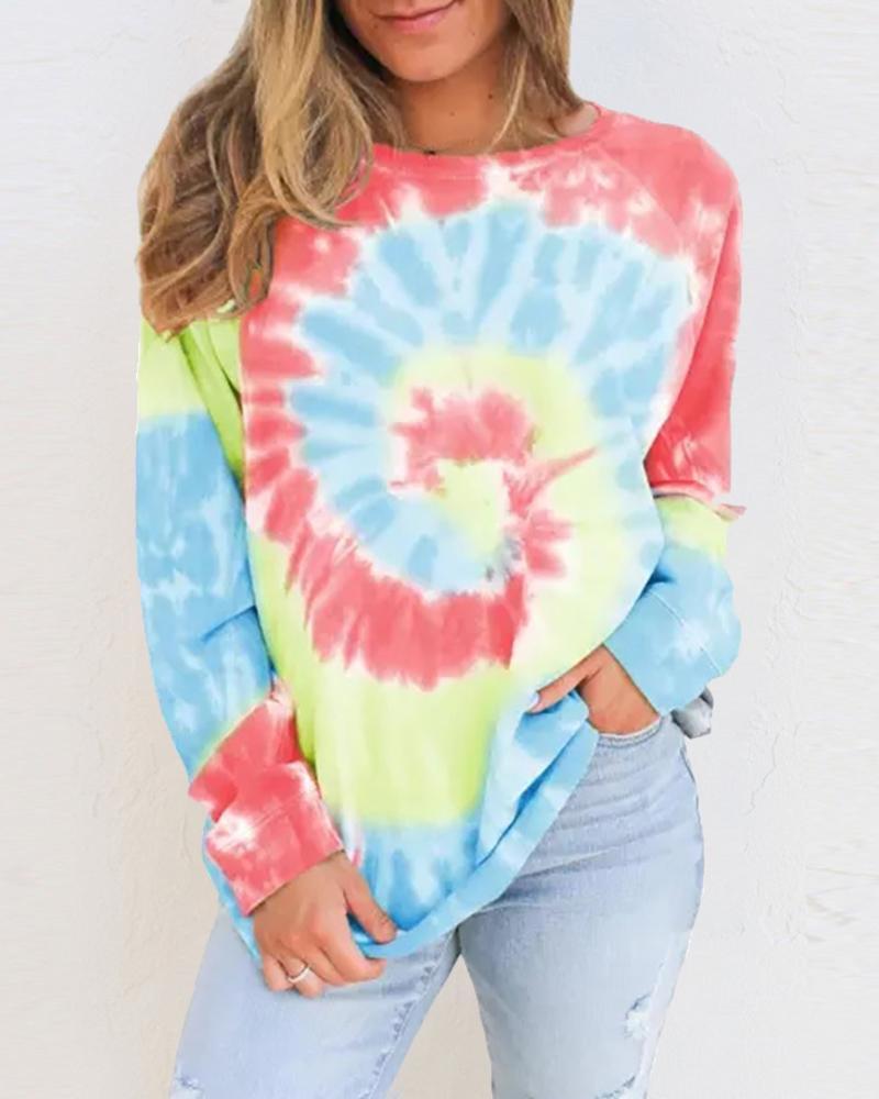 Spring Fall Women Plus Size Tie Dye Print O-neck Sweatshirt Chic Long Sleeve Femme Casual Outfits Lady Loose Casual Clothes 210415