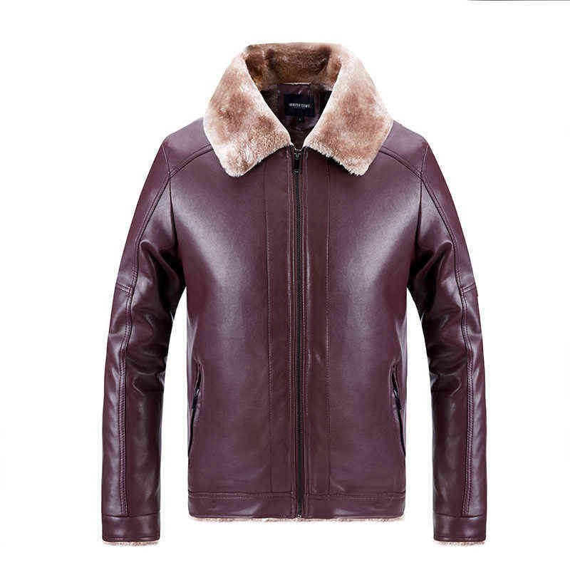 Winter Men Leather Jacket Vintage Motorcycle Fur Lined Lapel Faux Warm Suede Coat Mens 211111