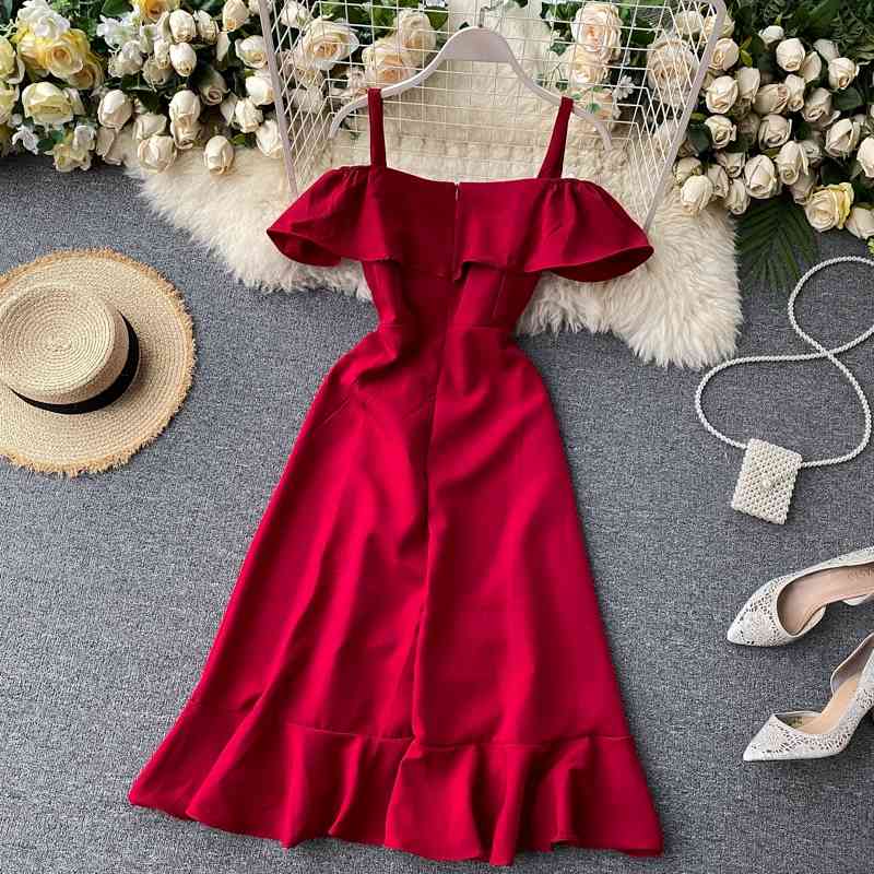 Summer Dress Off Shoulder Korean Vestido Bow Bandage Chic A-line Elegant Ruffle Dresses High Waist Retro Robe 26134 210519