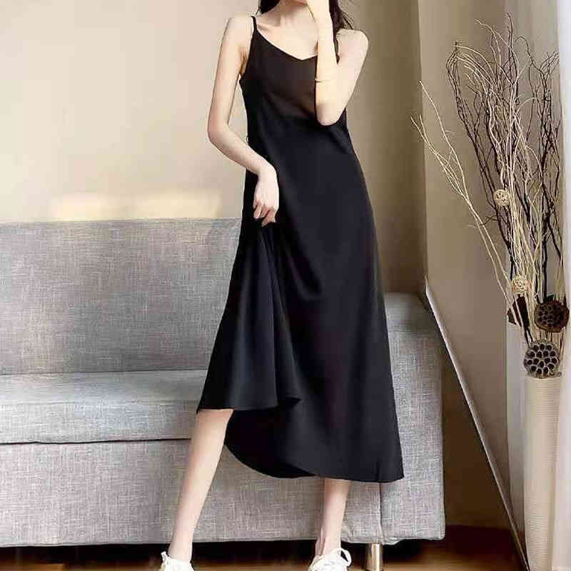 Korean Satin Dress for Women Sleeveless Sexy Party Midi es Plus Size Solid O Neck White Long Sukienki 14496 210508