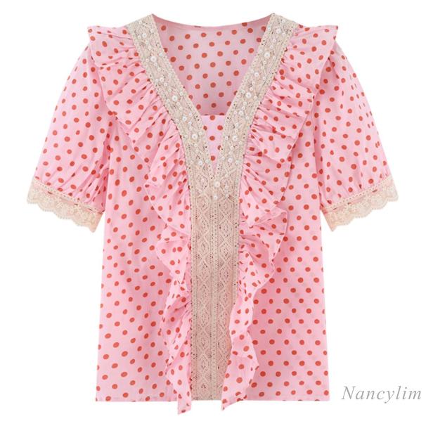 Women's Blouses & Shirts Lace Splicing Beads Ruffled Polka Dot V-neck Short Sleeve Shirt For Women 2021 Summer Female Pink Top Blusas Mujer, White
Women's Blouses & Shirts Lace Splicing Beads Ruffled Polka Dot V-neck Short Sleeve Shirt For Women 2021 Summer Female Pink Top Blusas Mujer, White