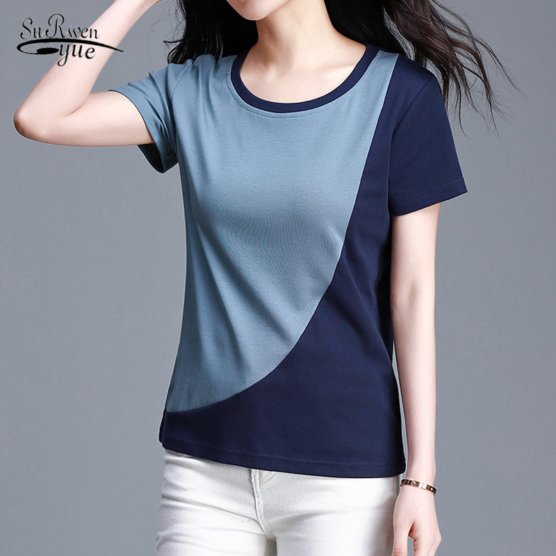 Cotton Tops Women Summer Short Sleeve Loose Tee Shirts Blusas Mujer De Moda Plus Size Elegant O-Neck Blouse Blusa 10015 210521, Blue 
Cotton Tops Women Summer Short Sleeve Loose Tee Shirts Blusas Mujer De Moda Plus Size Elegant O-Neck Blouse Blusa 10015 210521, Blue