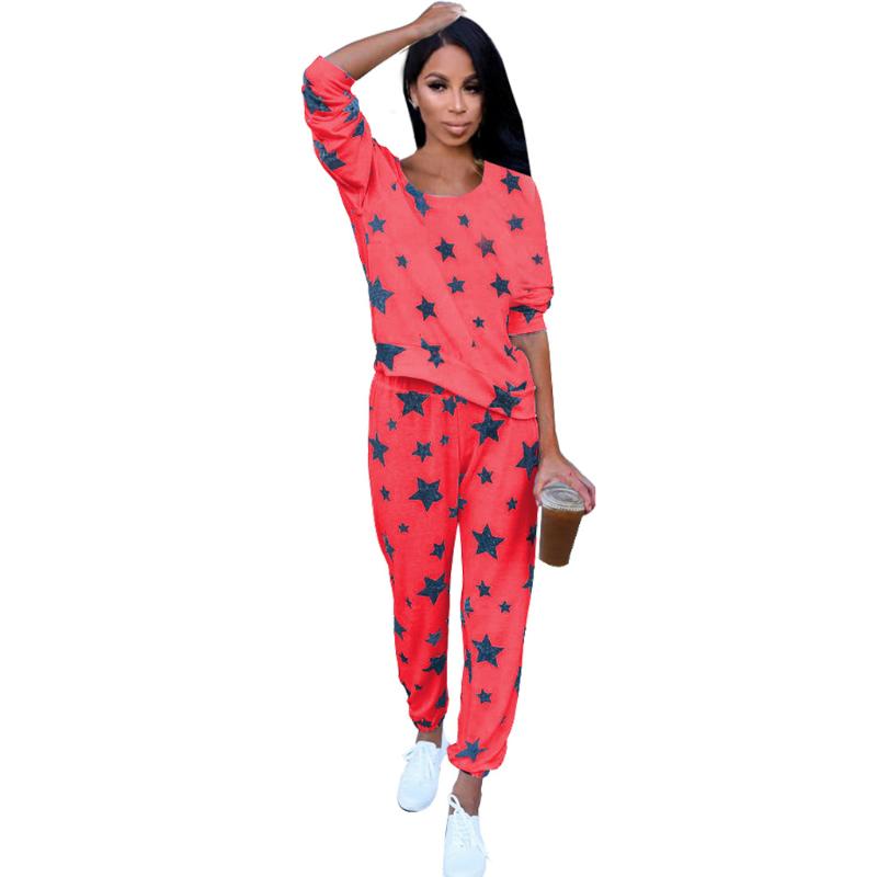 Fashion Women's Pajamas Suit Spring Thin Star Printed Long Sleeve Cute Sleepwear Casual Homewear Female Pyjamas 2-Piece Sets Tracksuits