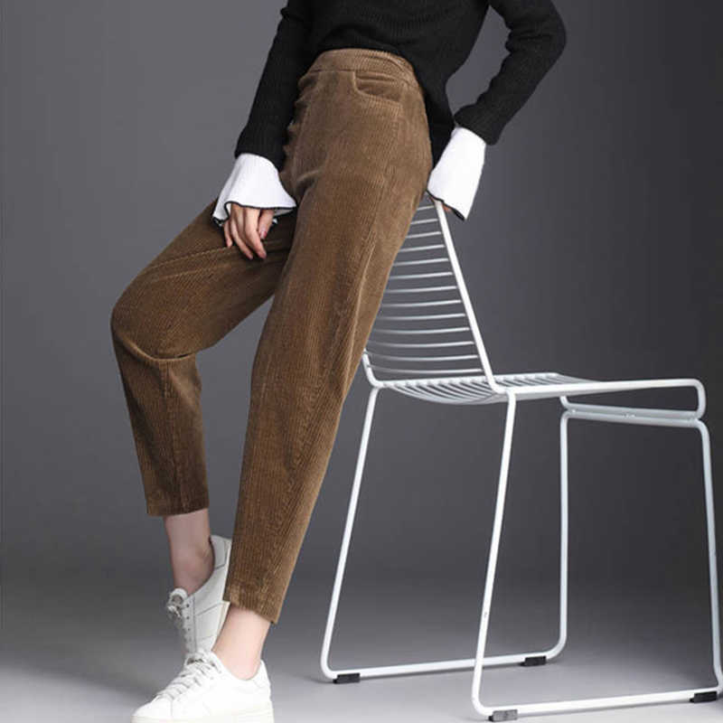 Spring Autumn Winter Corduroy Harem Pants Women Fashion Thickening Casual Korean Loose High Waist Trousers Plus Size 211115