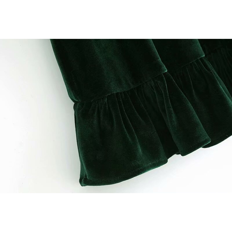 Elegant Fashion Ruffled Velvet Mini Dress Women Vintage Three Quarter Sleeve Ruffles Back Zipper Female Dresses Velour 210429