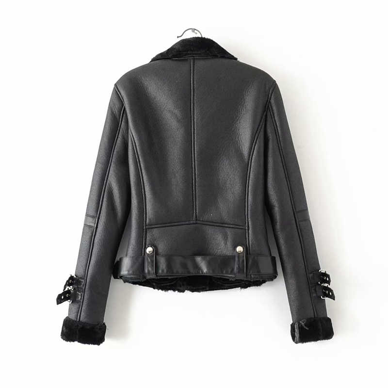 fashion women short leather-clad winter lady pocket zipper jackets with belt cool female moto girls chic sets 210430
