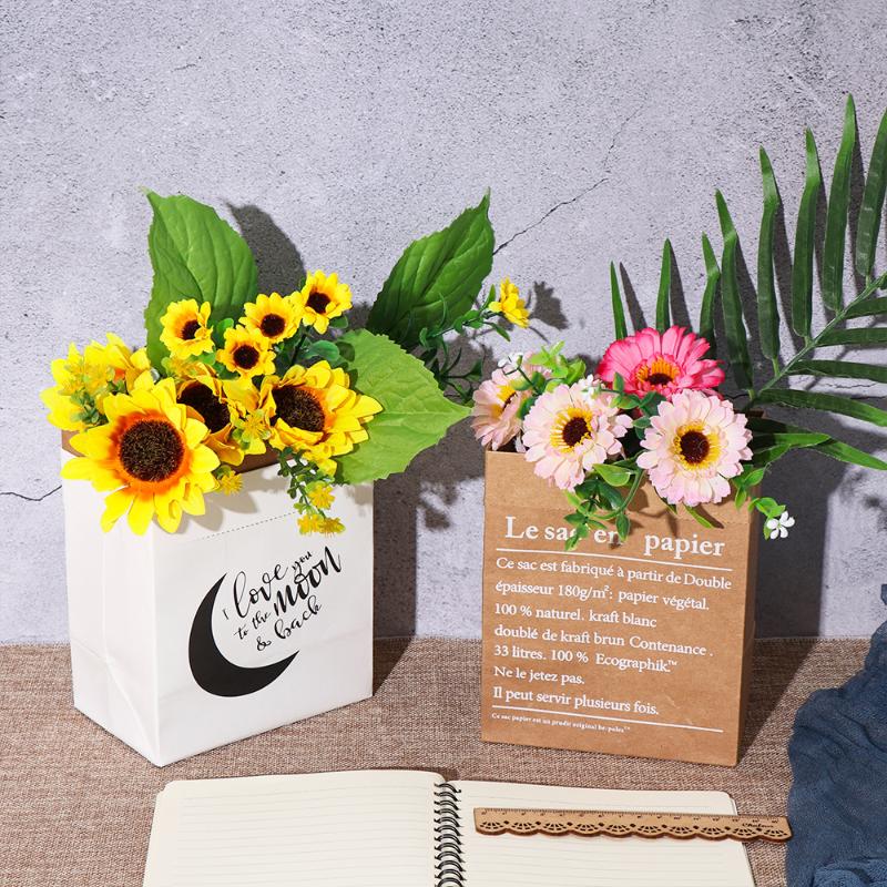 Kraft Paper Bag Storage Basket Nordic Style Vase Flowerpot Home Decoration Desktop Ornament Gift Package Party Supplies Vases