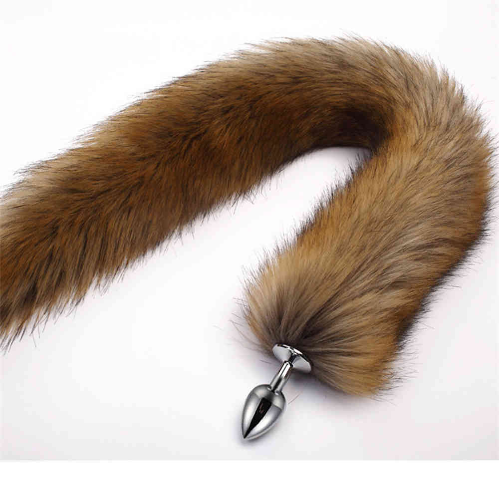 78cm Super Long Fox Tail Anal Plug Faux Fur Tail Metal Butt Plug Cosplay Role Adult Novelty Anal Beads Sex Toys For Man Women 210408