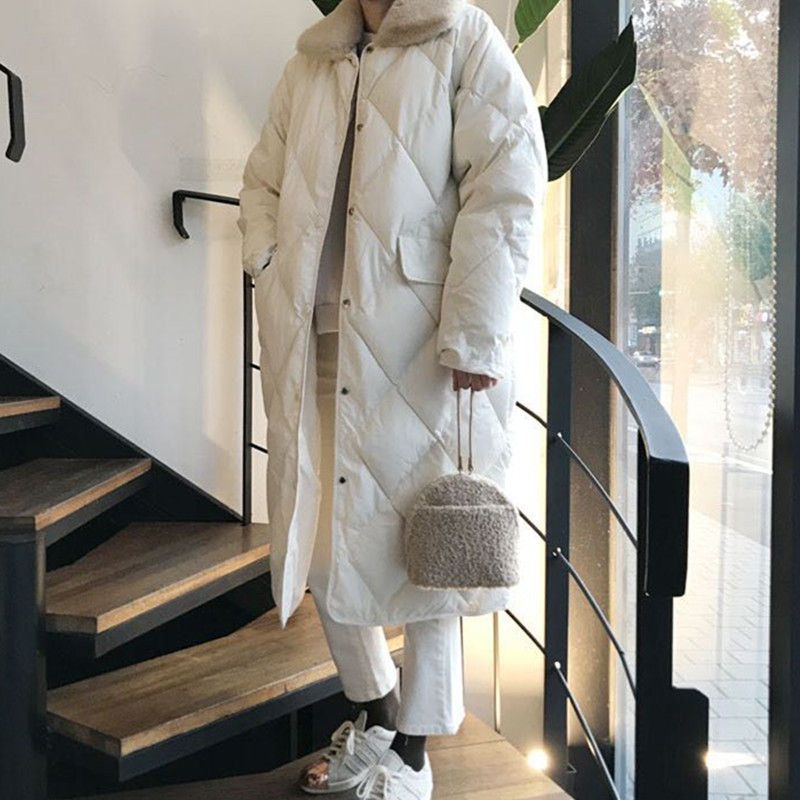 OL Faux Fur Collar Long Coat Winter Jacket Thick Warm Women Parkas Classic Elegant Solid Single-breasted Parka 210421