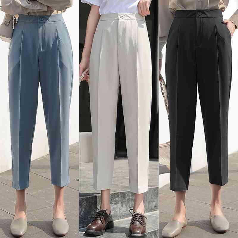 High-waisted Suit Pants Women's Summer White Nine-Point Straight Casual Loose Harron Small Woman Clothes 908D 210420