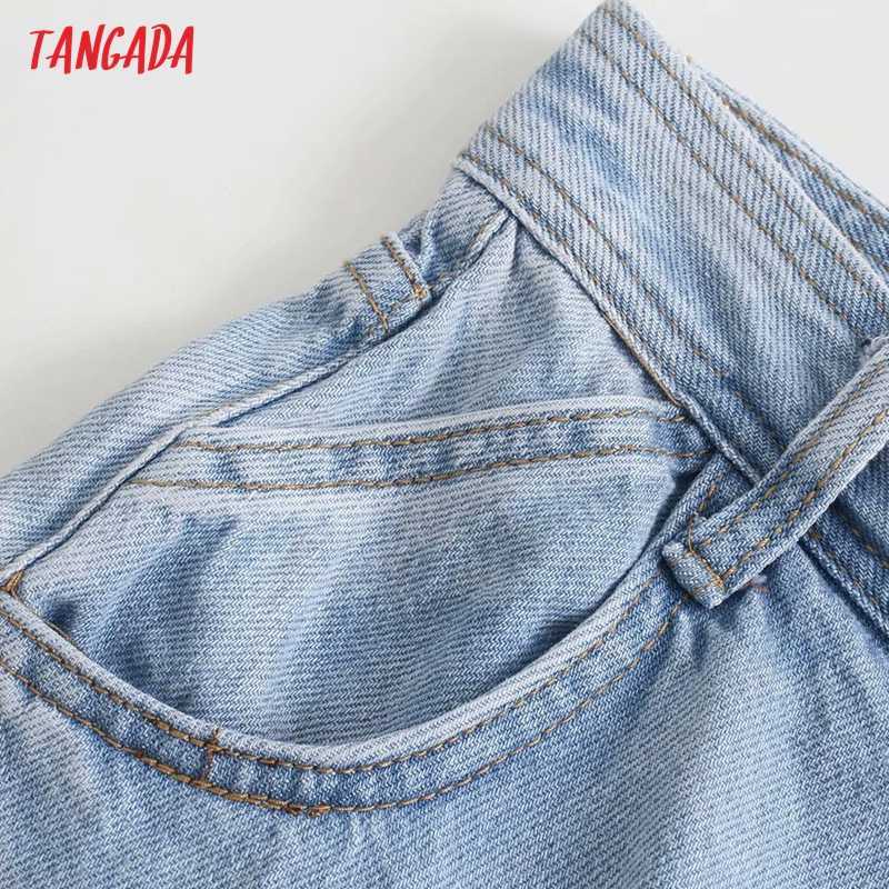 Tangada Women Elegant Denim Skirt Shorts Buttons Pockets Female Retro Summer Casual Pantalones 4M157 210714