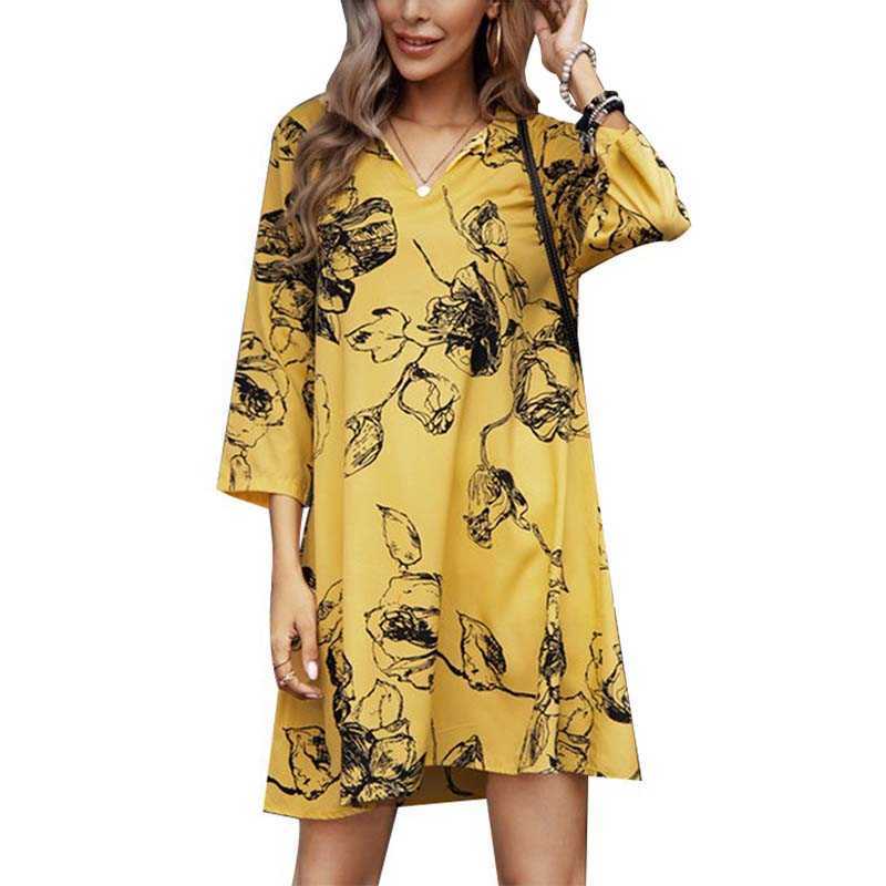 Summer Wrist Sleeve V Neck Print Mini Dres Vintage Elegant Casual Loose Beach Dresses Vestido Mujer 210604, Yellow
Summer Wrist Sleeve V Neck Print Mini Dres Vintage Elegant Casual Loose Beach Dresses Vestido Mujer 210604, Yellow