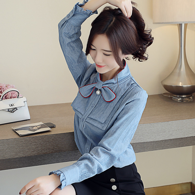 blusas mujer de moda spring bow collar office work wear white blouse women chiffon shirt long sleeve shirts 2146 50 210506