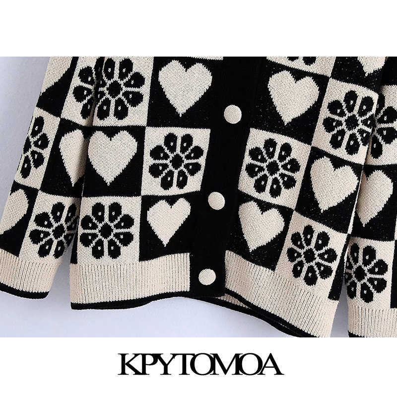 KPYTOMOA Women Fashion Jacquard Loose Knit Cardigan Sweater Vintage Long Sleeve Covered Buttons Female Outerwear Chic Tops 211011Z