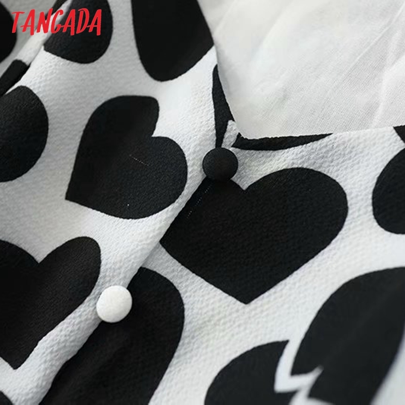 Women Retro Heart Print Crop Long Sleeve Chic Female Short Blouse Shirt Tops 5B20 210416