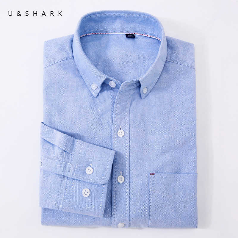 U&SHARK Men Shirt Long Sleeve Oxford Shirt Men Blouse Spring 100% Cotton Business Mens Dress Shirts Male Social Clothes 210603