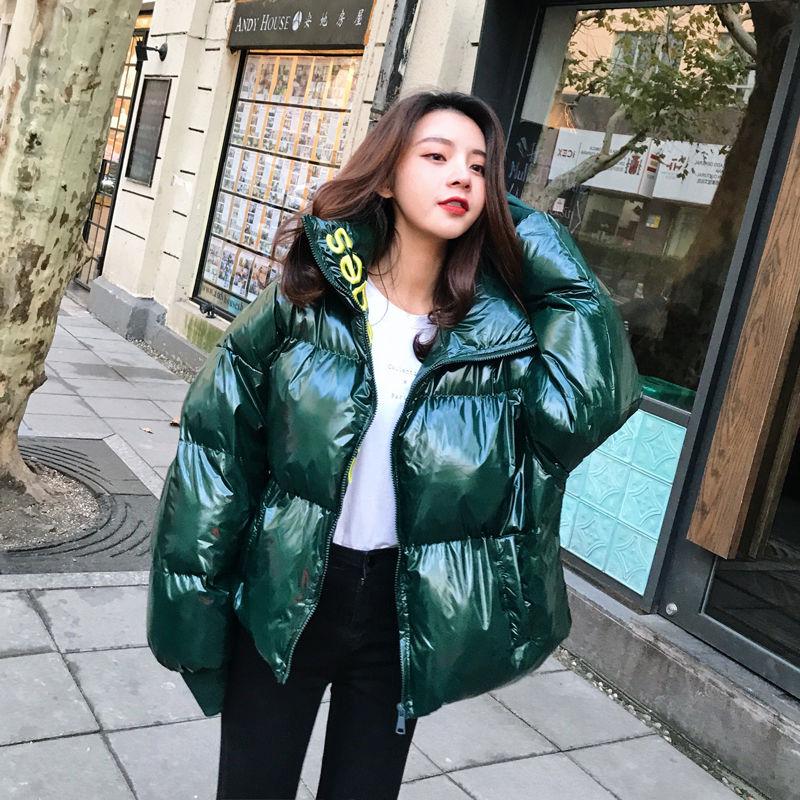 Women's Down & Parkas Womens Coat Female Glossy Winter Warm Thicken Faux Fur Coats Silver Jacket Parker Printed Puffer, Red