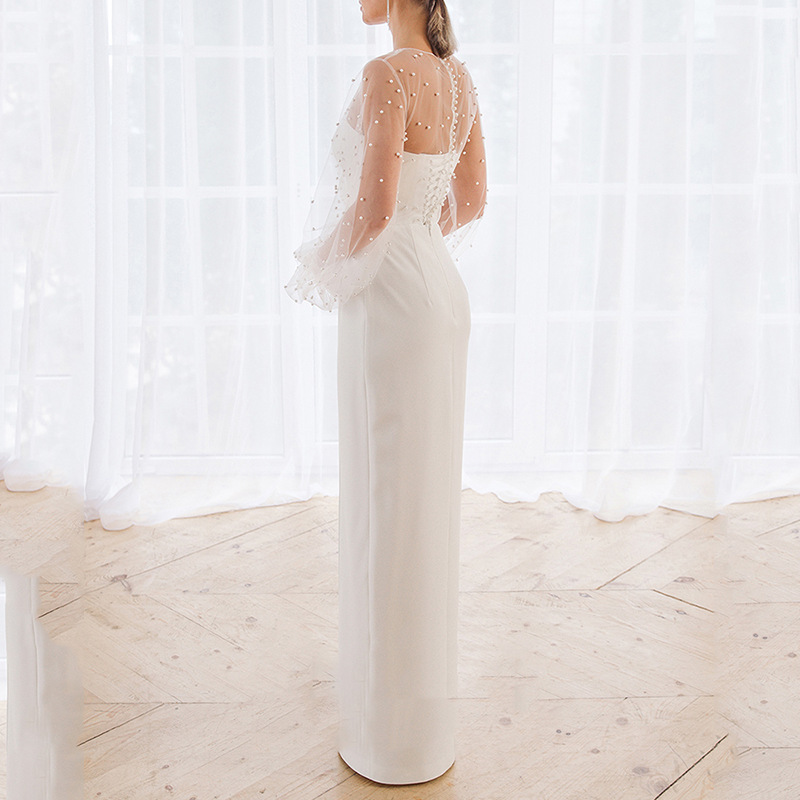 Women Dress Mesh Patchwork Perspective Lantern Sleeve Prom es Plus Size White Long Summer Fashion 210524