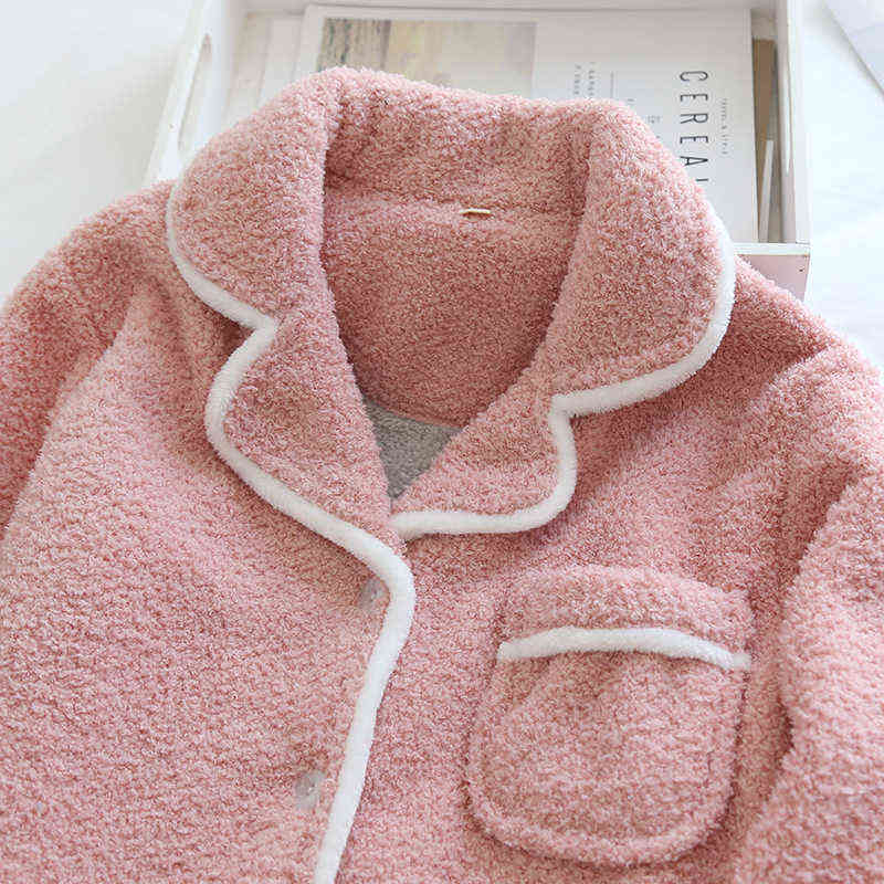 Japanese style autumn and winter ladies plus size sheep wool warm pajamas suit Shu Mianmao simple home service pijamas women 211109
