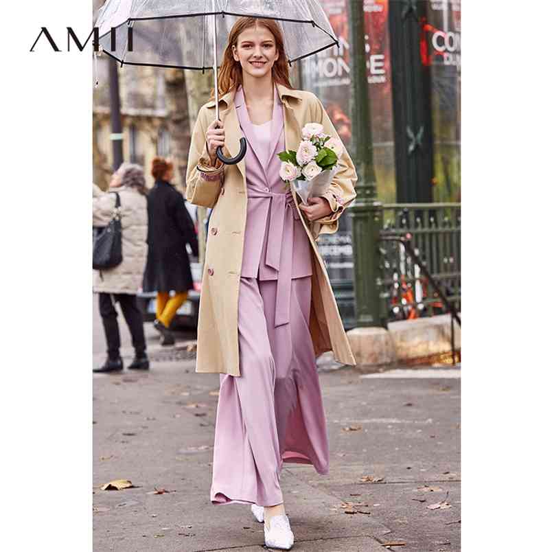Lapel Trench Coat Spring Women Solid Patchwork Loose with Belt Female Long Jackets 11930064 210527