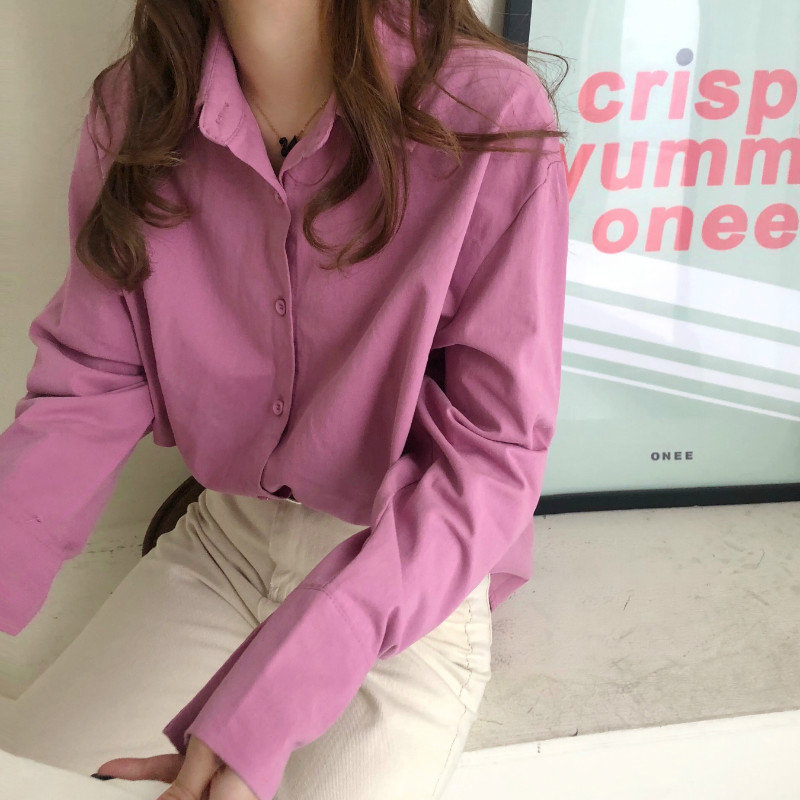 Chic High Street Loose Women Leisure Casual Basic OL Arrival Office Lady Regular Minimalist Solid Blouses 210421