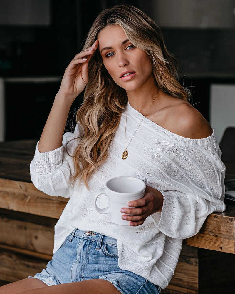 Fitshinling One Shoulder Women Sweaters And Pullovers Batwing Sleeve Jumper Knitwear Striped Fashion Pullover Tops Sale 211014