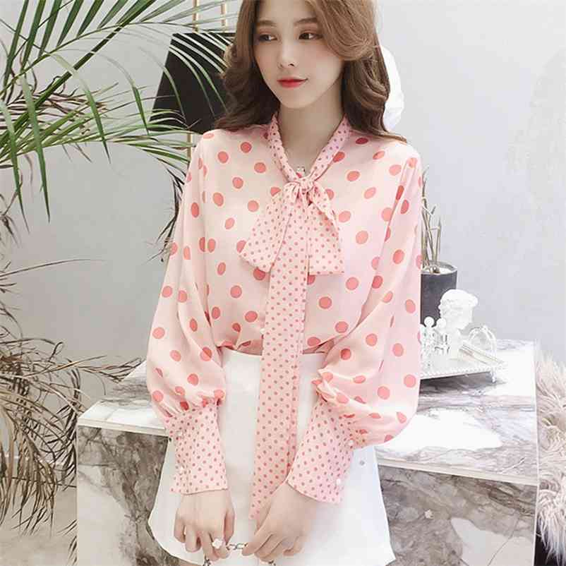 Autumn Fall Shirts Women Lantern Sleeve Chiffon Blusas Mujer Casual Bow Polka Dot Tops Sweet Tie Pink Blouses 210519
Autumn Fall Shirts Women Lantern Sleeve Chiffon Blusas Mujer Casual Bow Polka Dot Tops Sweet Tie Pink Blouses 210519