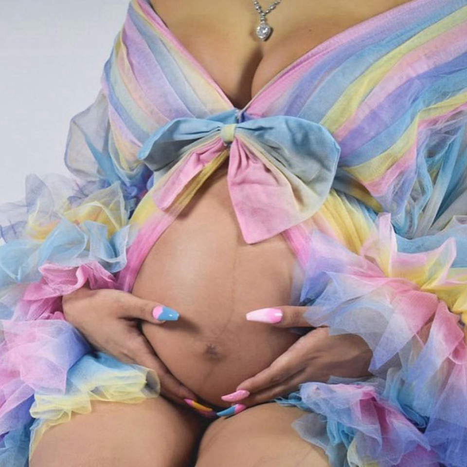 Rainbow Sexy Women Sleepwear Wedding Anniversary Pregnancy Lady Photography Dress Maternity Custom Made Long Sleeve Party Evening Gowns