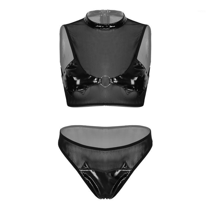 Women Fashion Sexy Suit Black See-through Mesh Patent Leather Zipper Lingerie Party Clubwear Sleeveless Tops Low Waist Briefs Bras Sets
Women Fashion Sexy Suit Black See-through Mesh Patent Leather Zipper Lingerie Party Clubwear Sleeveless Tops Low Waist Briefs Bras Sets