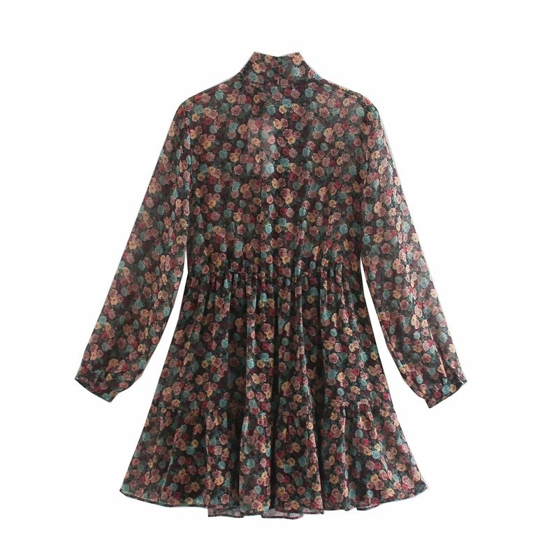fashion bow collar women dresses summer sweet flower print ladies female knee-length girls chic 210430