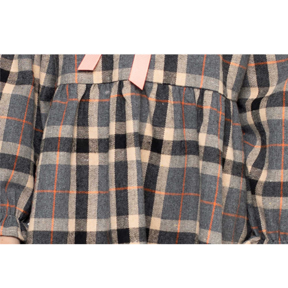 Mudkingdom Kids Dress for Girl Ruffle Cuff Princess Autumn Girls Plaid Peter Pan Collar 210615