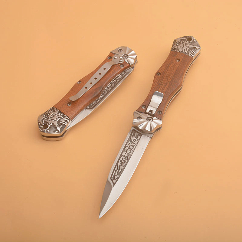 Automatic Tactical Folding Knife 8Cr13Mov Satin Blade Rosewood Handle EDC Pocket Knives With Nylon Bag
Automatic Tactical Folding Knife 8Cr13Mov Satin Blade Rosewood Handle EDC Pocket Knives With Nylon Bag