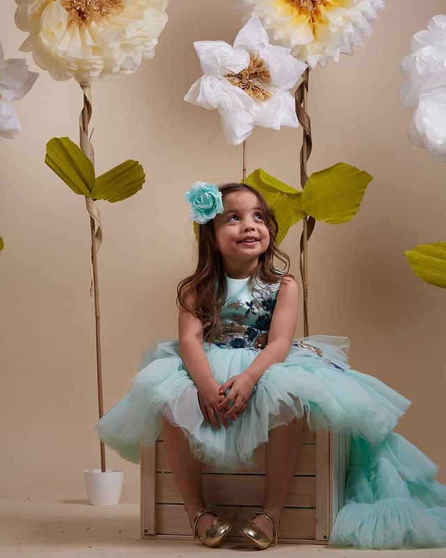 2021 Sky Blue Lace Pink Flower Girl Dresses Ball Gown Hi-Lo Tulle Lilttle Kids Birthday Pageant Weddding Gowns