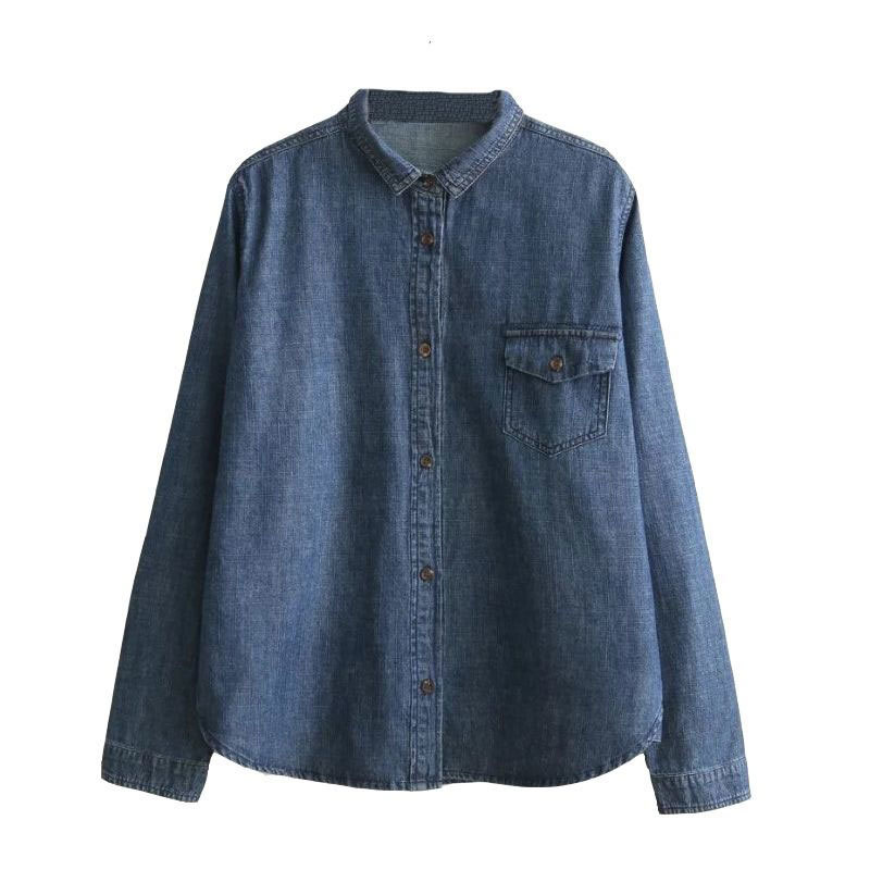 Spring Autumn Women Long Sleeve Turn-down Collar Shirt Plus Size Cotton Denim Casual Blue Blouse Female Tops High Quality D94 210512